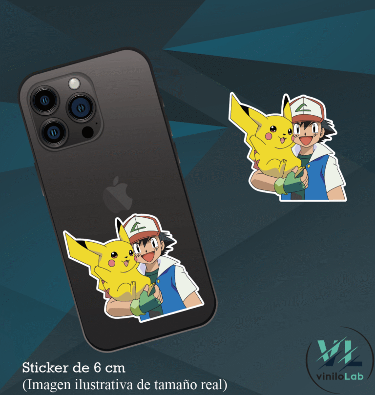 Pikachu & Ash Compañeros | Stickers impresión UV – Vinilo Lab